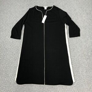 Joan Vass Dress Womens XL Black Contrast Trim Piped 3/4 Sleeve Shift Preppy Core